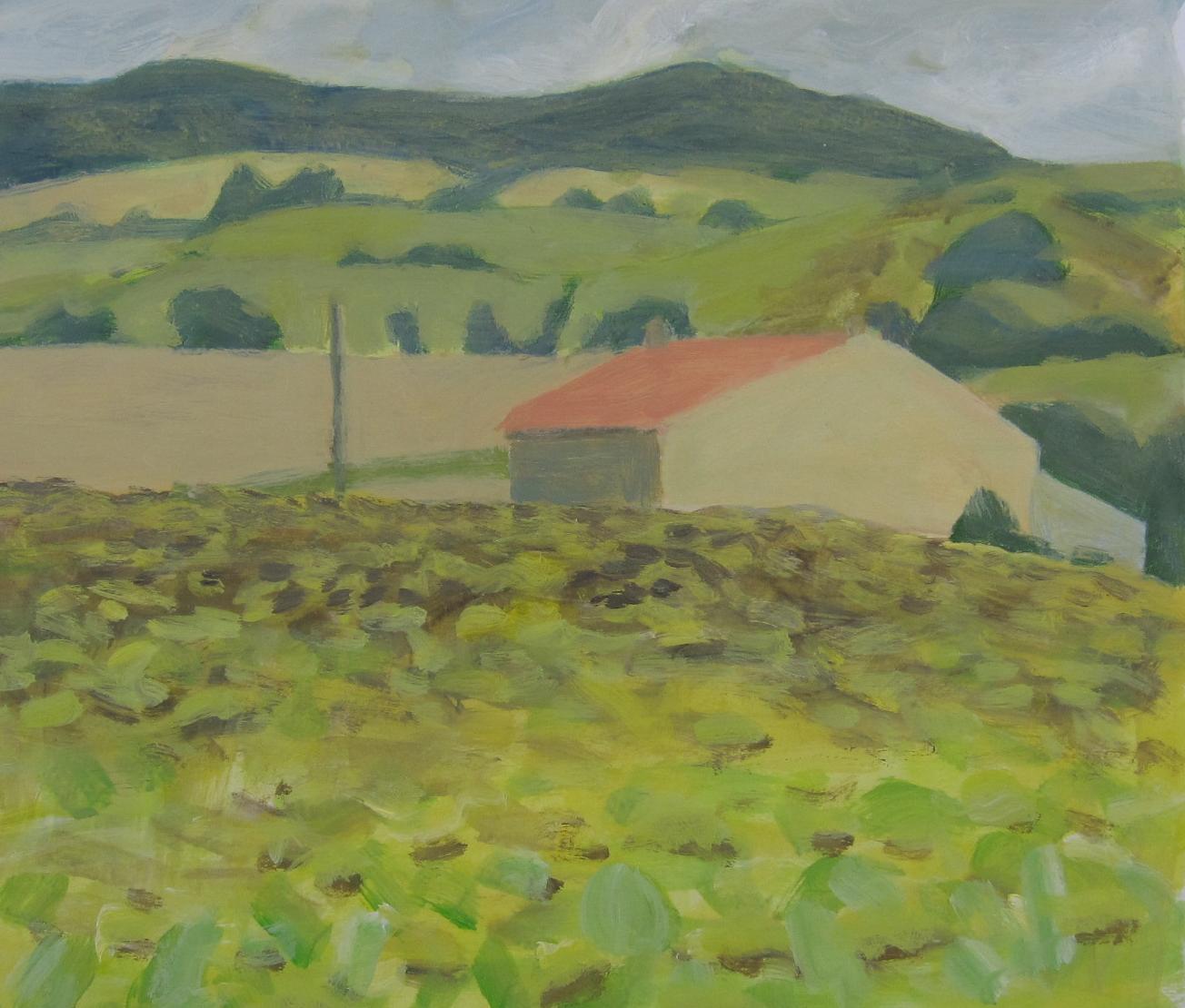 Zonnebloemen, Escueillens, 2010, acryl op papier,40x37 cm